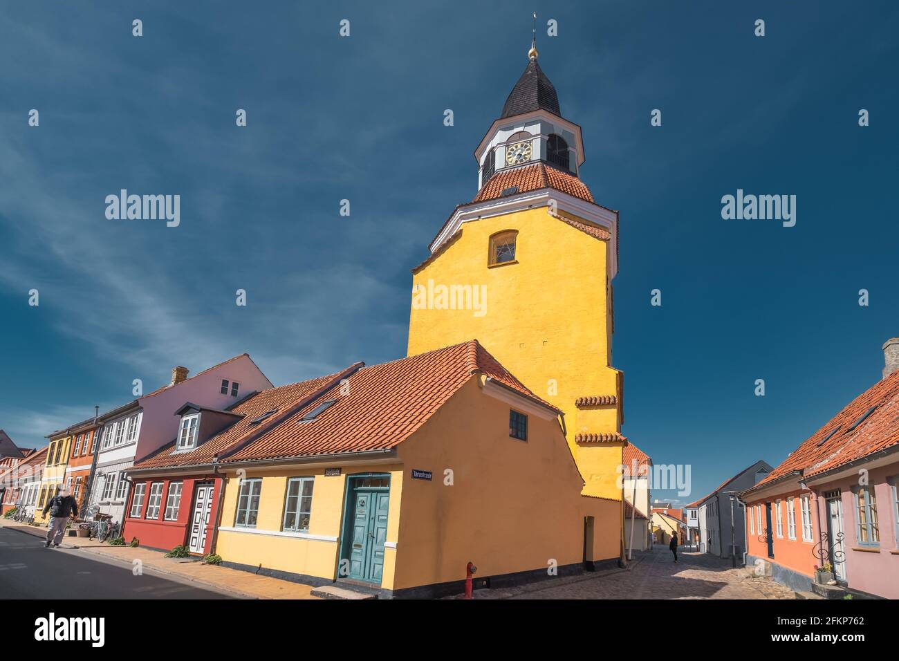Tour Bell dans les vieilles rues de Faaborg, Danemark Banque D'Images