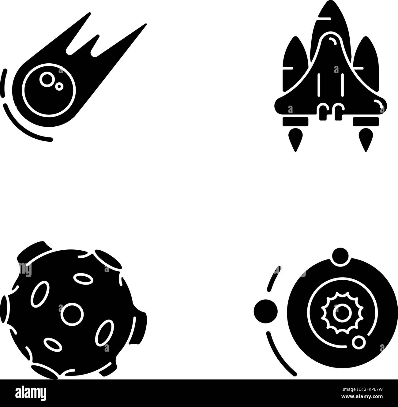 Icônes de glyphe noir astronautique placées sur un espace blanc Illustration de Vecteur