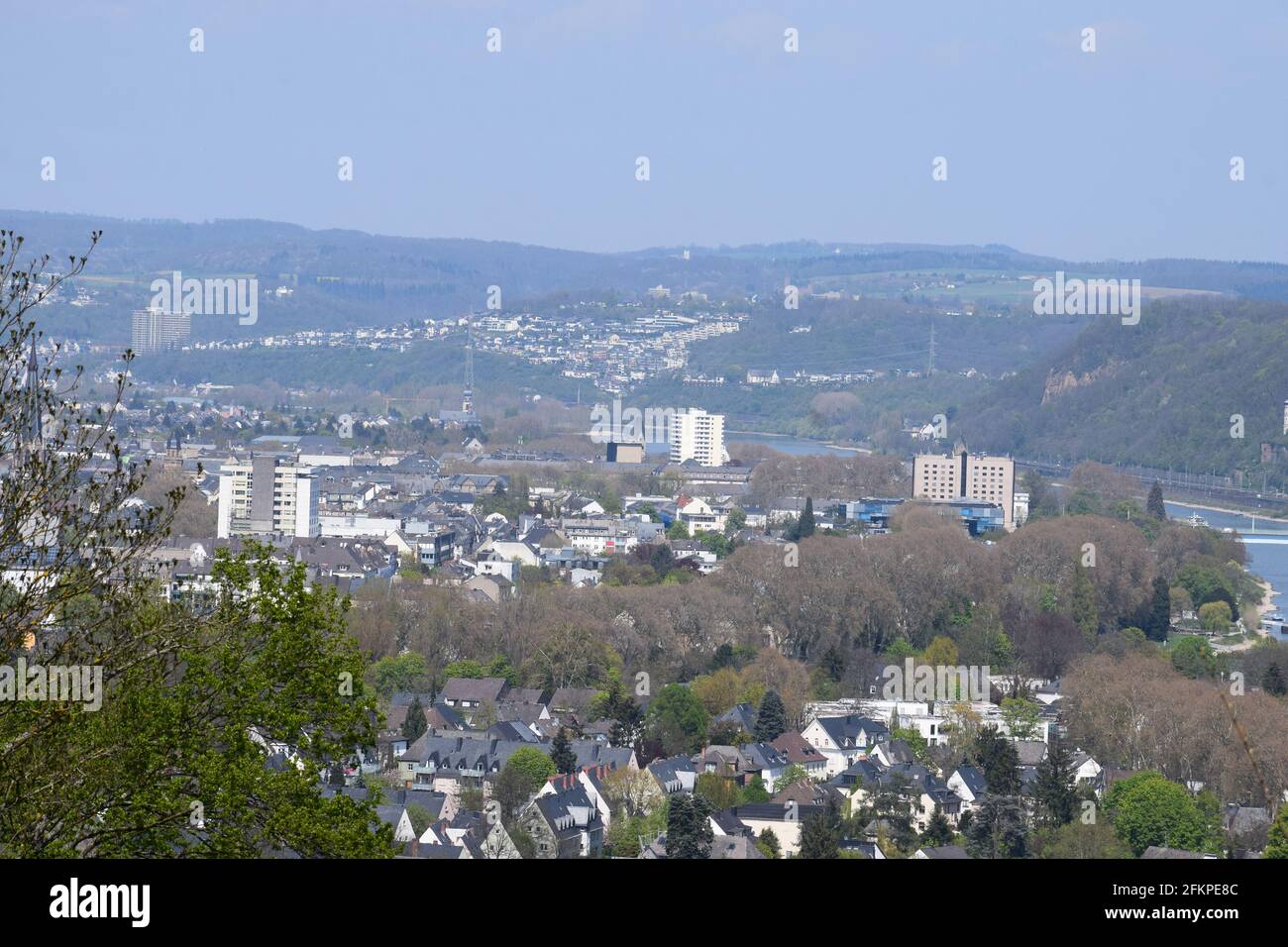 Vue sur Coblence depuis le Rittersturz Banque D'Images