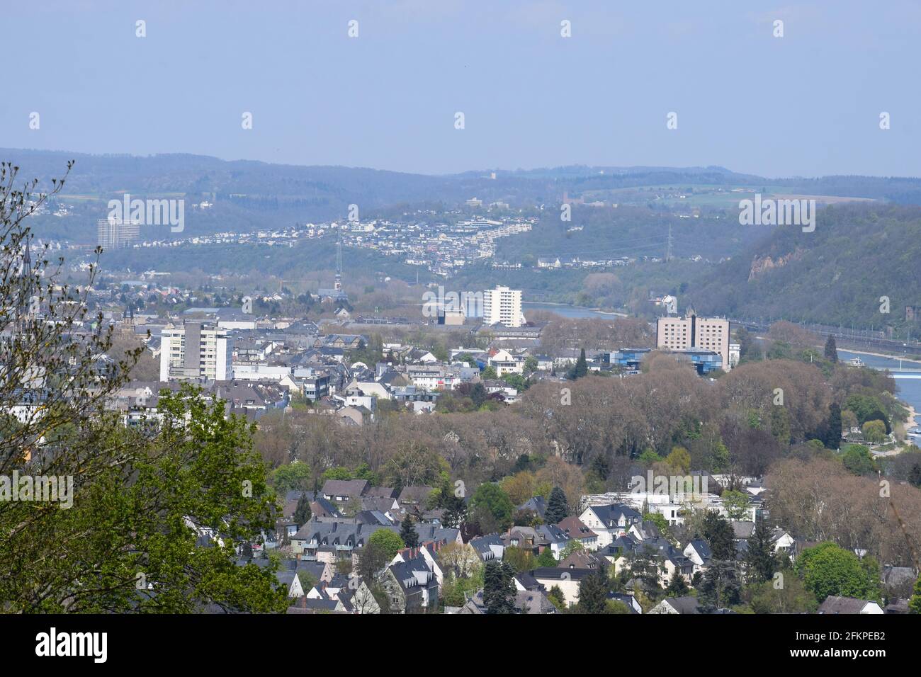 Vue sur Coblence depuis le Rittersturz Banque D'Images