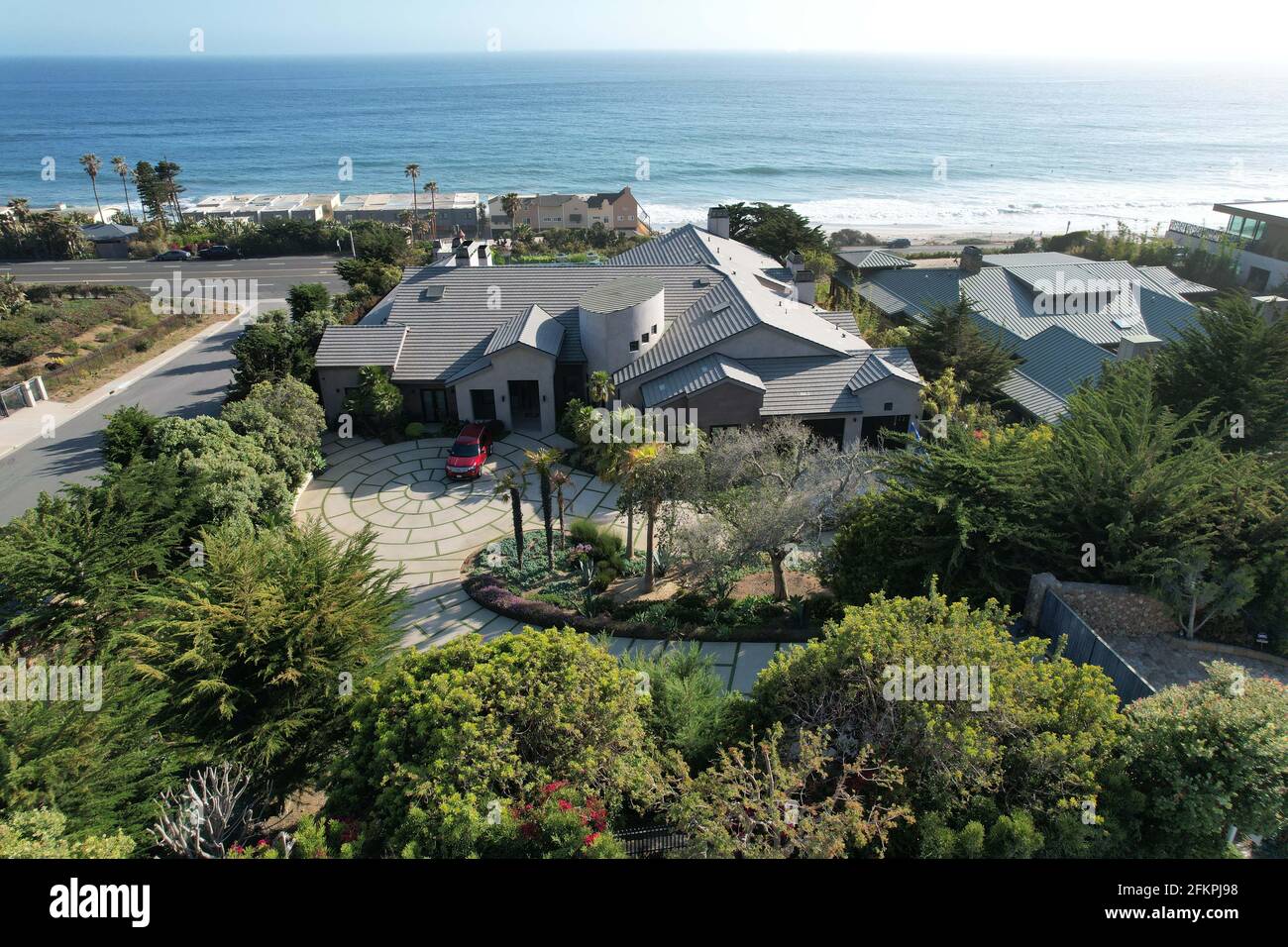 Une vue aérienne de la Los Angeles Rams Draft House at11902, rue Ellice, le dimanche 2 mai 2021, à Malibu, Calif. Banque D'Images