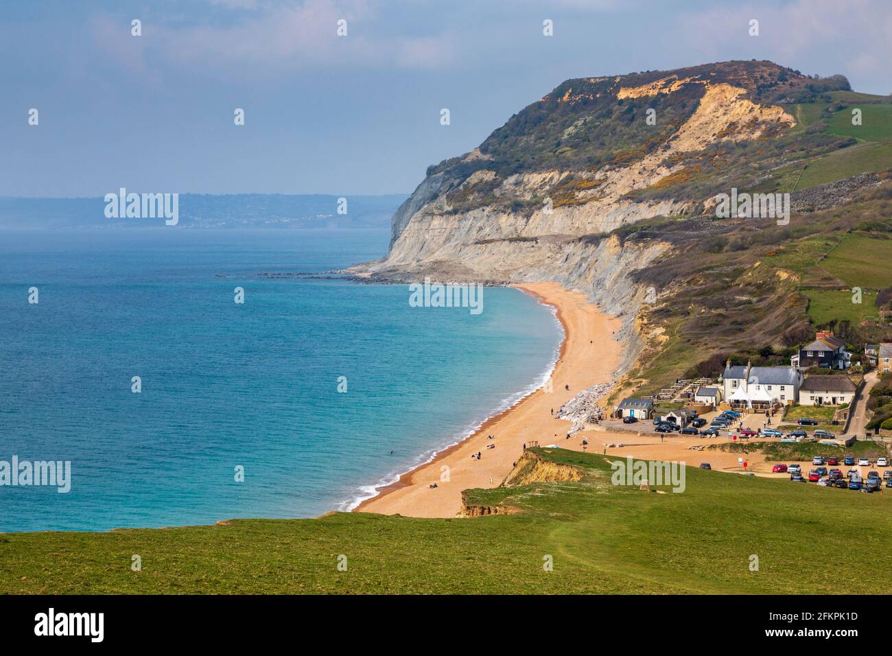 Golden Cap de Ridge Cliff à Seatown sur la côte jurassique, Dorset, Angleterre Banque D'Images