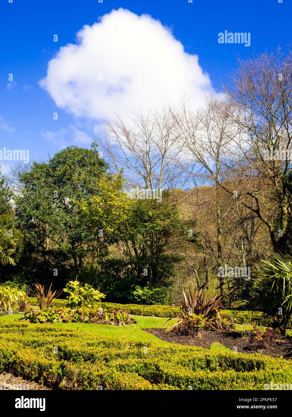 Un jardin ornemental de style italien dans les jardins de la vallée de Saltburn North Yorkshire au printemps Banque D'Images