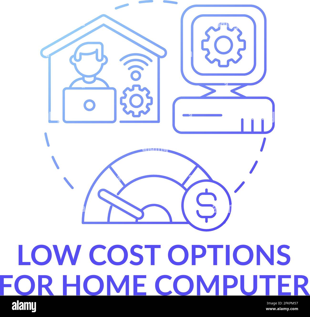 Options économiques pour ordinateur domestique dégradé bleu foncé icône concept. Ordinateur personnel abordable. Illustration fine de l'idée d'inclusion numérique. VVecto Illustration de Vecteur