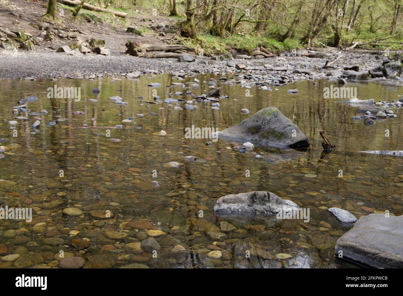 Gros plan de rochers sortant de la rivière peu profonde Banque D'Images
