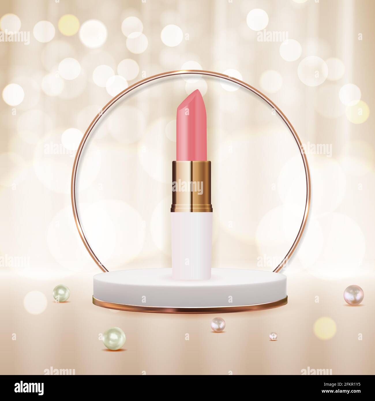 3D Realistic Natural Lipstick sur Podium Design Template de mode Cosmetics produit pour les annonces, la circulaire ou le fond de magazine. Illustration vectorielle Illustration de Vecteur