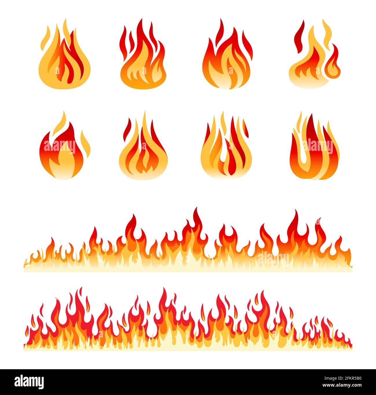 Flammes Isolees Sur Fond Blanc Frontieres De Feu Icones Vectorielles De Flamme Et De Lumiere De Dessin Anime Image Vectorielle Stock Alamy