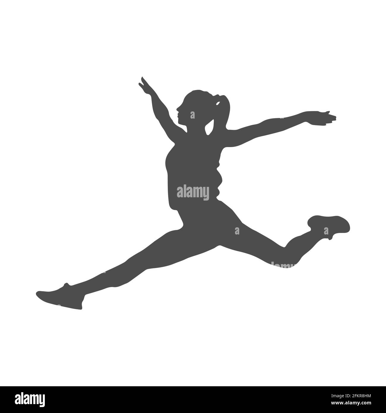 Silhouette d'une fille dans un saut avec un grand pas. Illustration vectorielle, style plat. Illustration de Vecteur