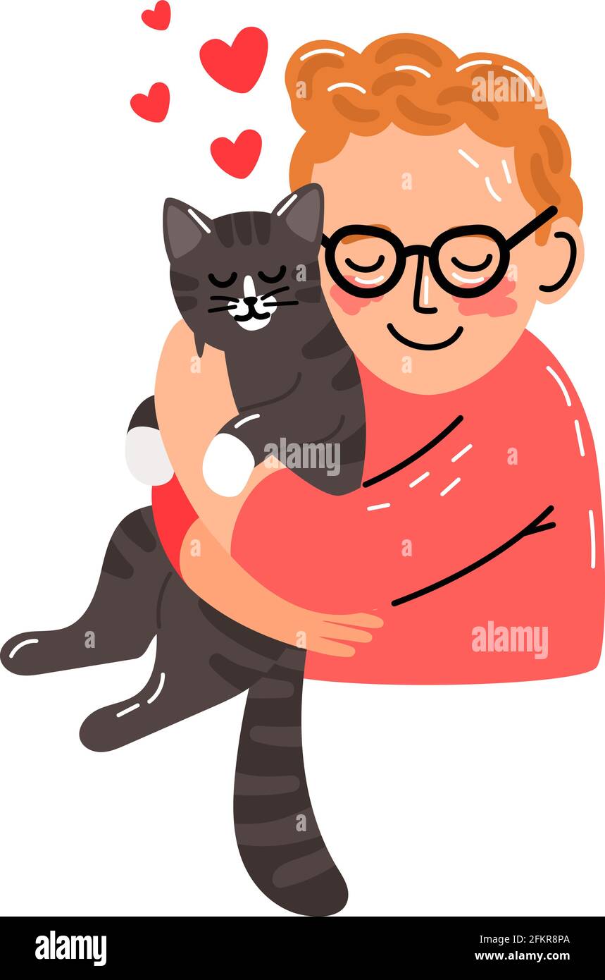 Mignon Chat Calin Petit Homme Embrassant Chaton Mains D Enfant Tenant Animal De Compagnie Avec Amour Illustration Vectorielle Jolie Famille Isolee Sur Fond Blanc Image Vectorielle Stock Alamy