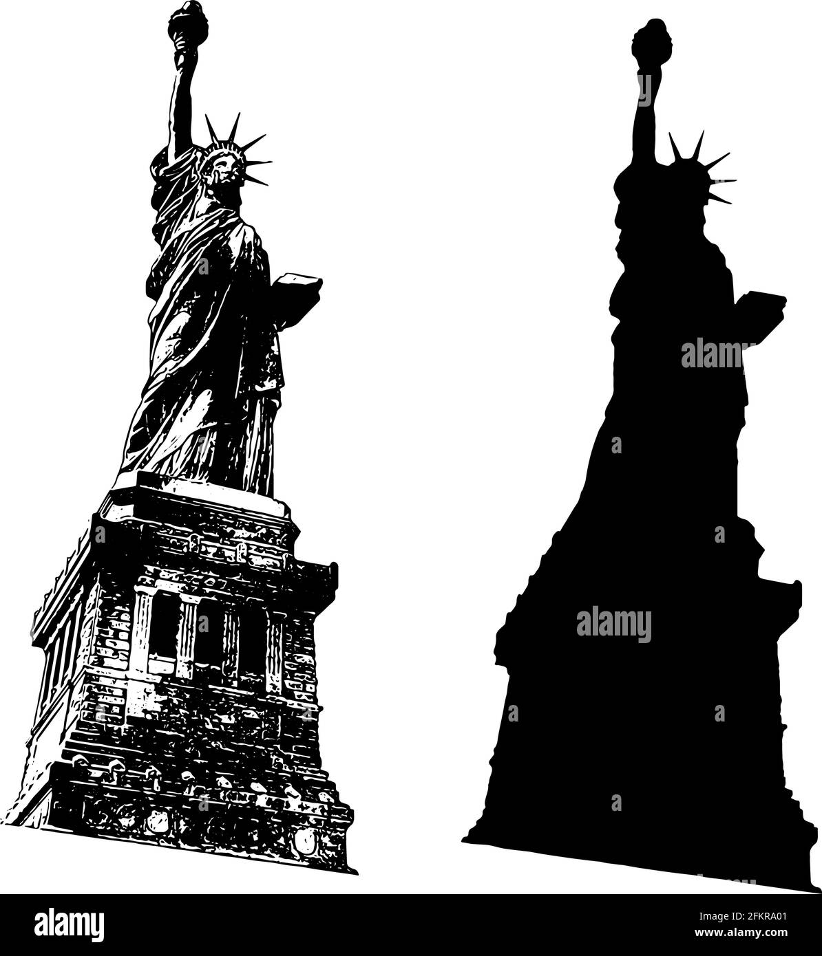 Statue de la liberté esquisse et silhouette Illustration de Vecteur