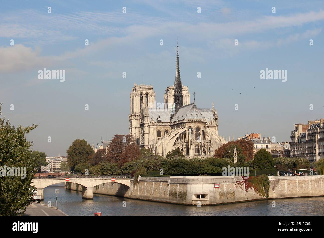 Cathédrale notre Dame vue de la Seine à Paris, France Banque D'Images