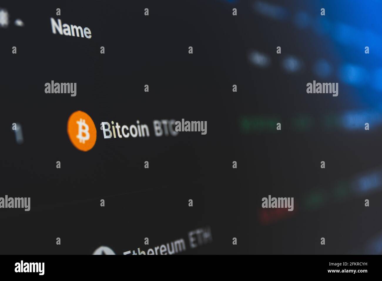Bitcoin sur le marché des changes de crypto-monnaies . Une crypto-monnaie est une monnaie numérique ou virtuelle qui utilise la cryptographie pour la sécurité Banque D'Images