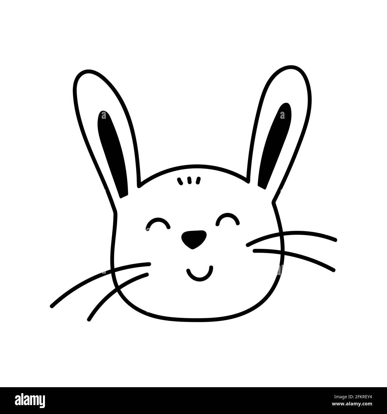 Jolie face d'un lapin souriant isolé sur fond blanc. Illustration vectorielle dessinée à la main, style doodle. Convient aux motifs, cartes et décorations de Pâques. Illustration de Vecteur