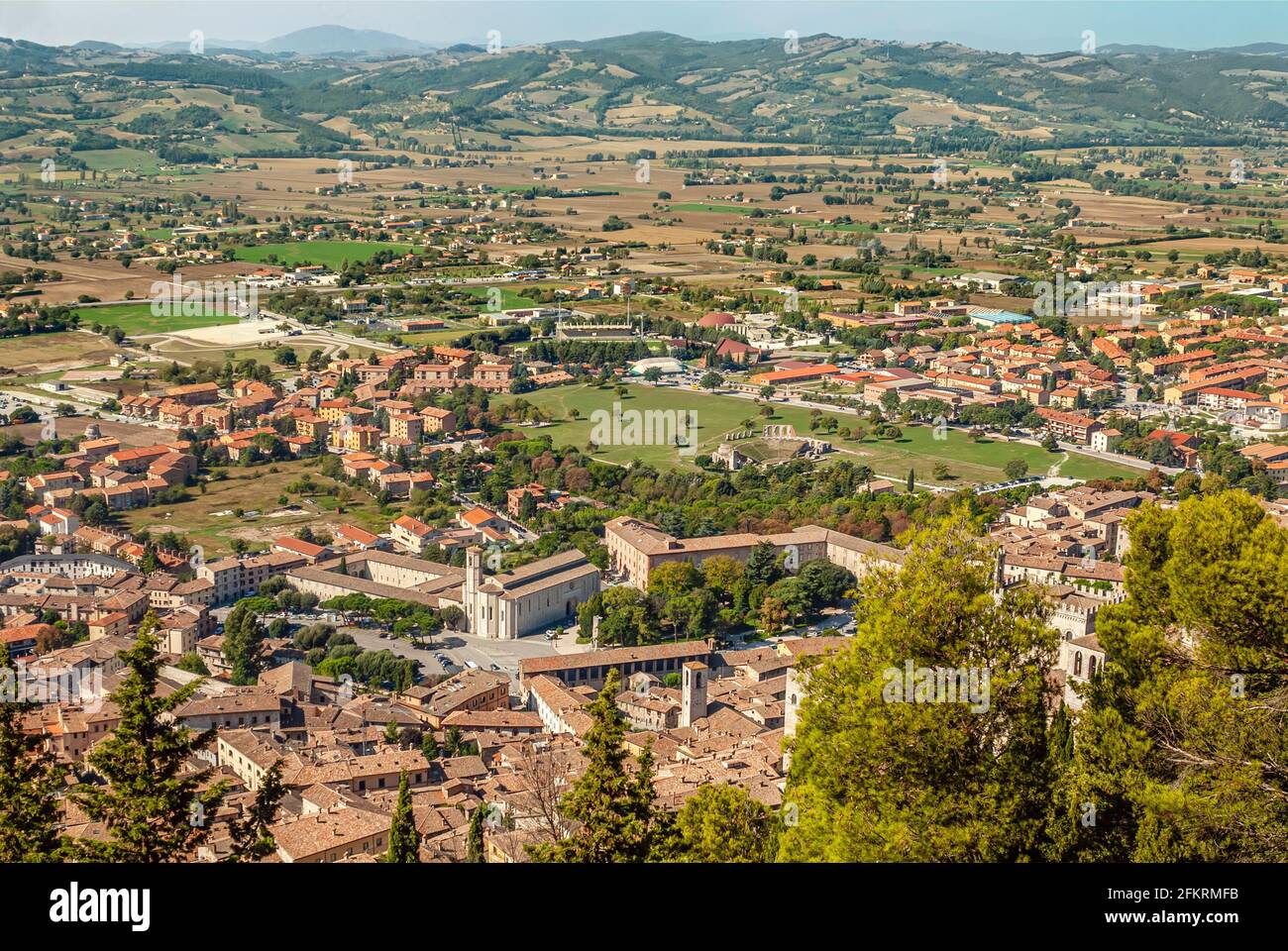 Vue panoramique sur le centre-ville de Gubbio, Ombrie, Italie Banque D'Images