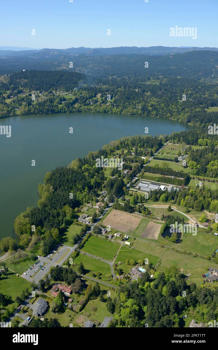 Photo aérienne d'Elk Lake, Saanich, île de Vancouver, Colombie-Britannique Banque D'Images