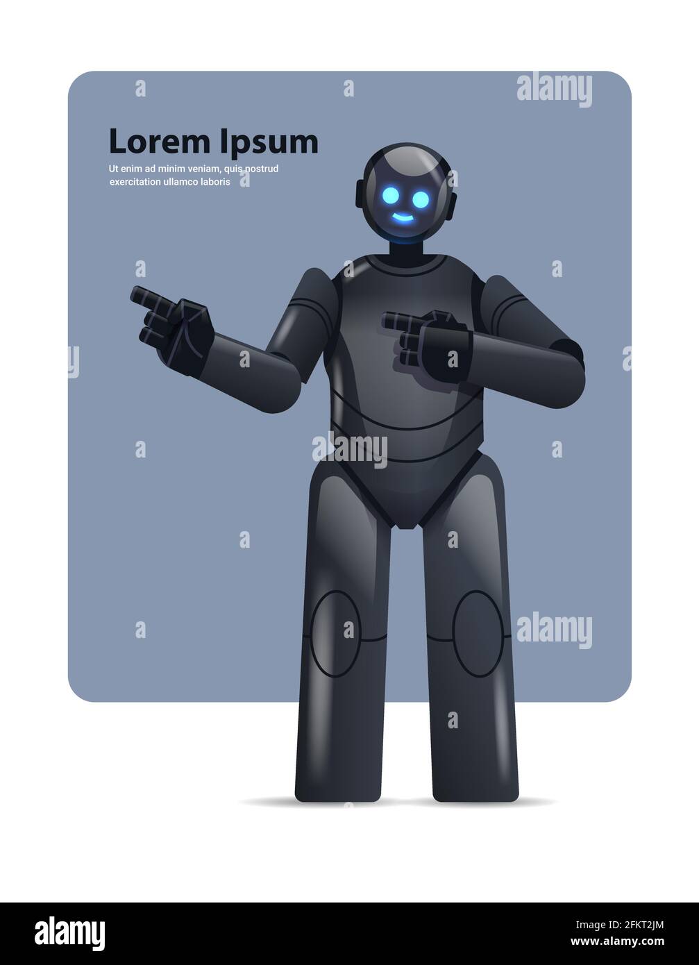 cyborg robot noir pointant vers quelque chose de robot moderne caractère artificiel concept de la technologie de l'intelligence Illustration de Vecteur