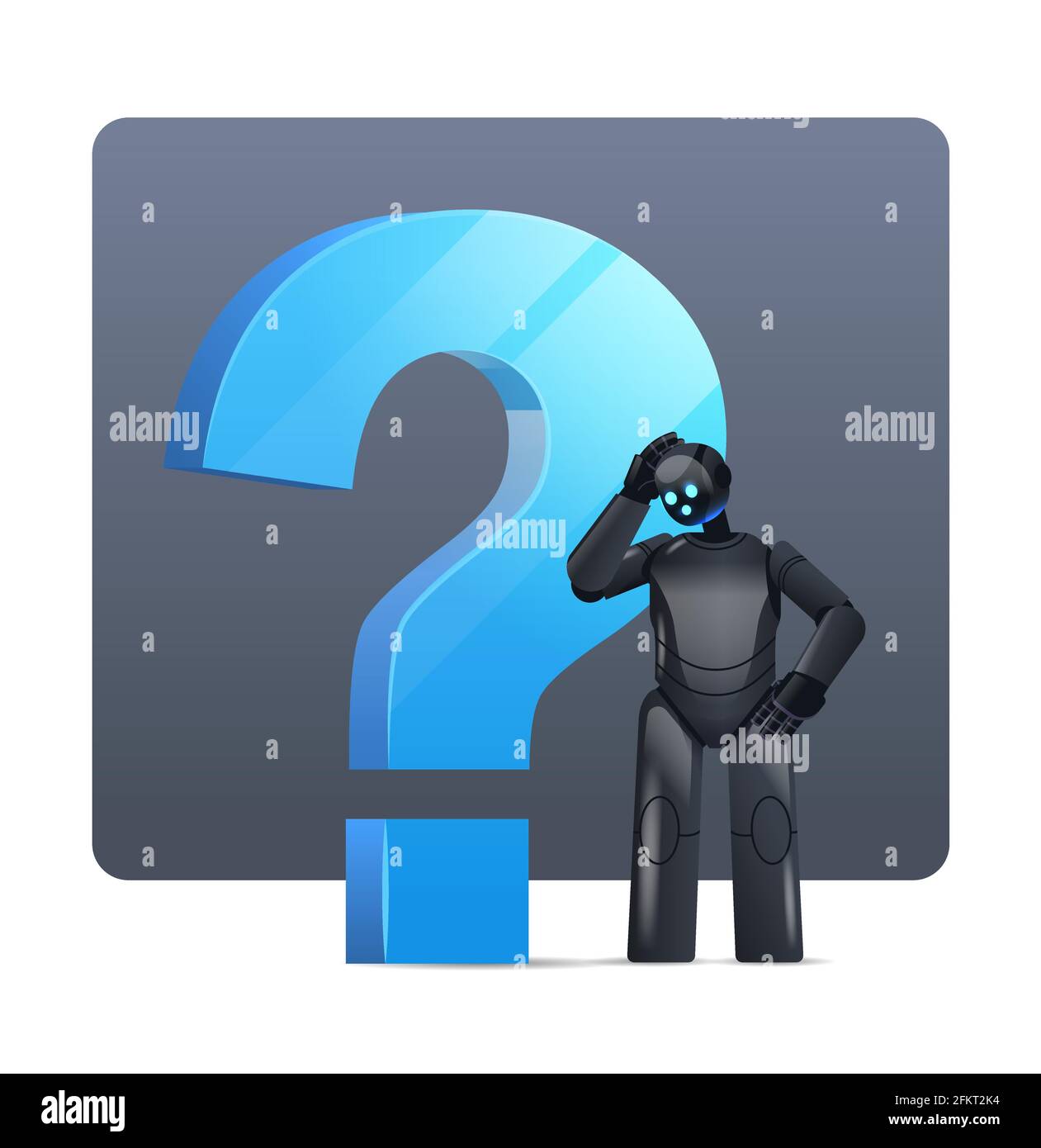 le cyborg noir frustré de robot se tenant près de point d'interrogation aider à soutenir Service FAQ problème intelligence artificielle Illustration de Vecteur