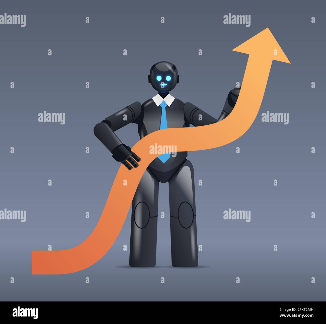 robot noir tenant la flèche vers le haut de la réussite de la croissance de l'entreprise artificielle concept d'intelligence Illustration de Vecteur