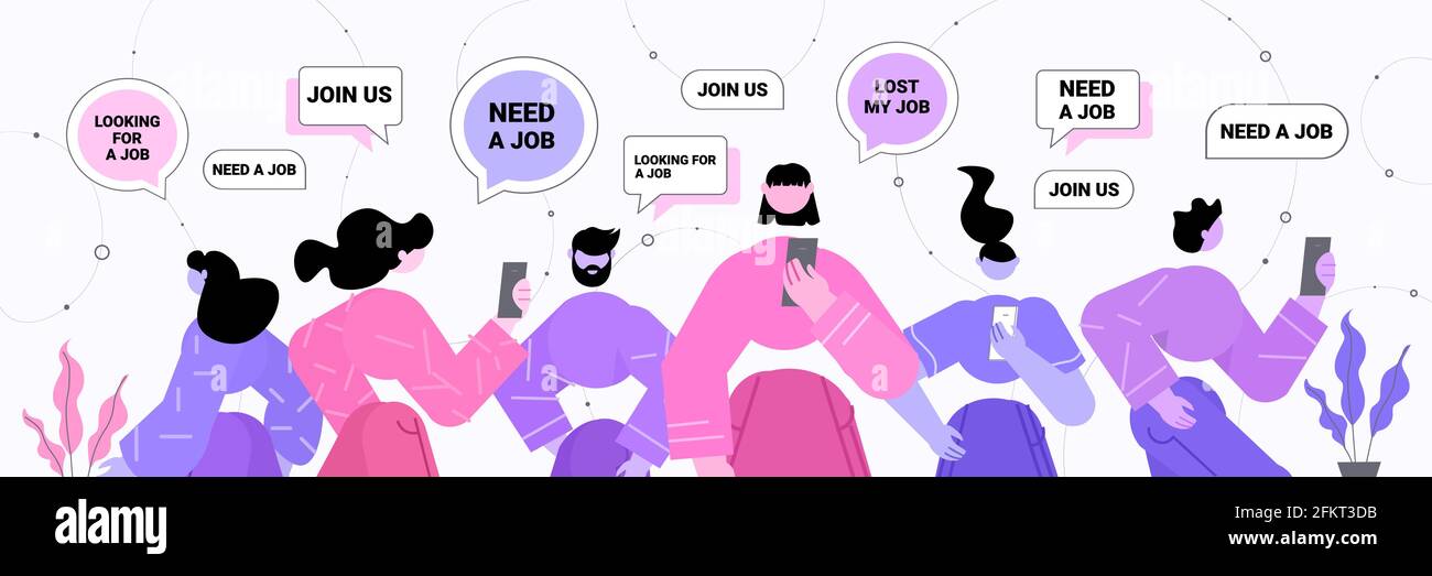 les responsables rh ou les candidats utilisant des gadgets numériques que nous embauchons joignez-vous à nous les ressources humaines de recrutement ouvert de poste vacant Illustration de Vecteur