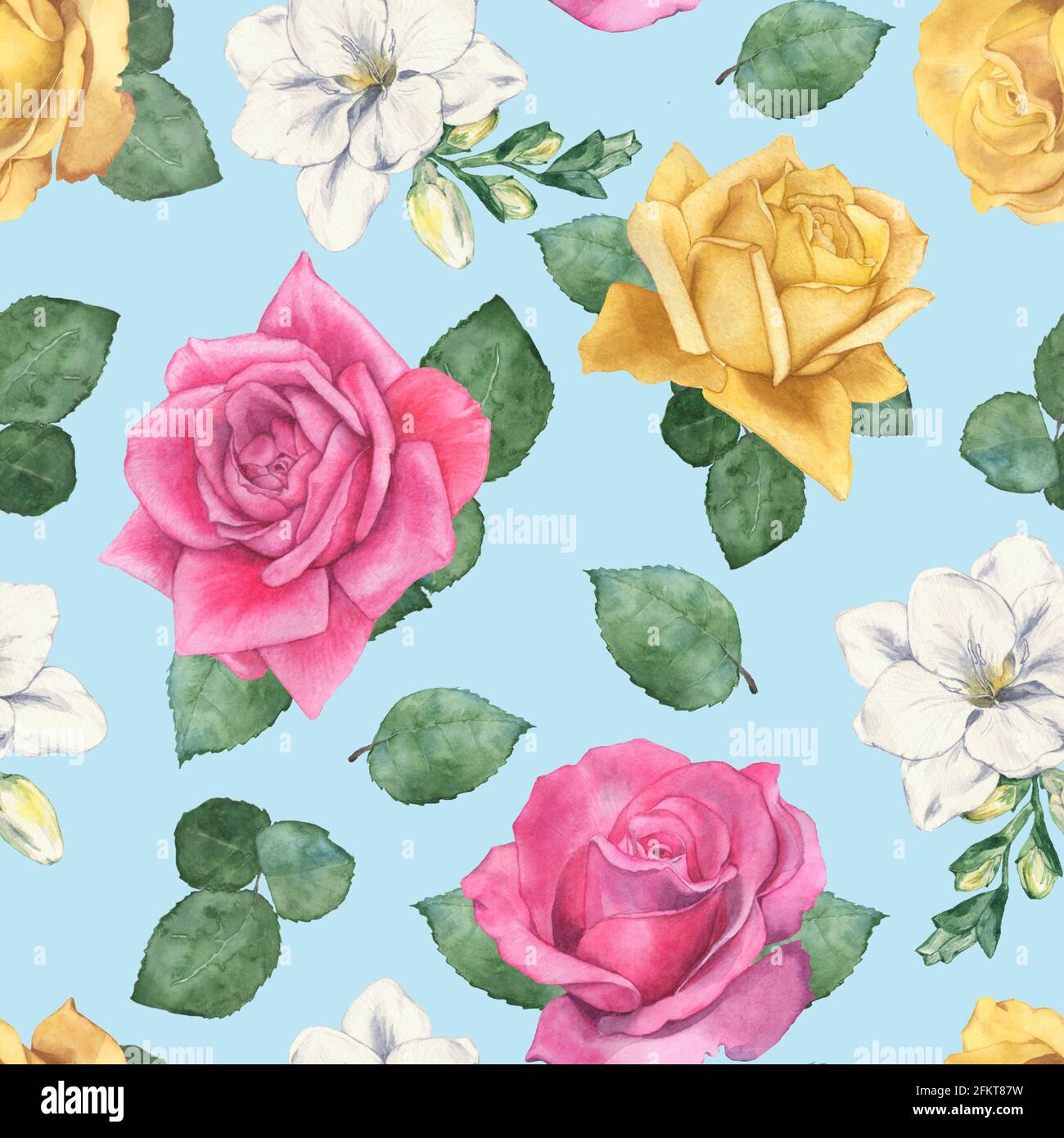 Motif fleuri sans couture. Illustration aquarelle. Dessin à la main Banque D'Images