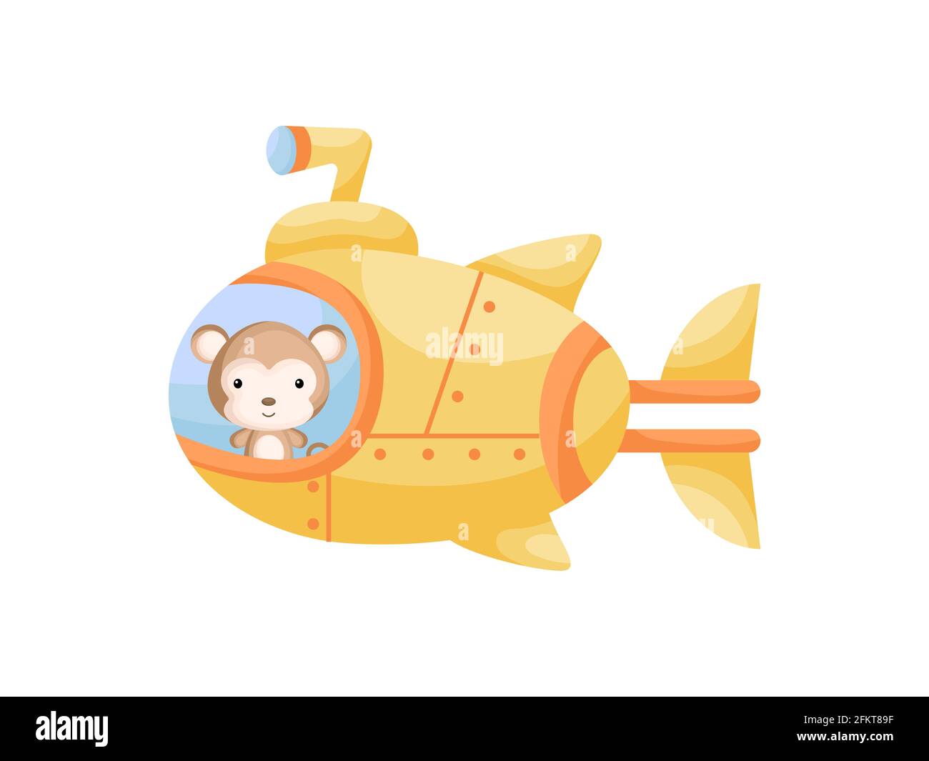 Un Petit Singe Mignon Navigue Sur Un Sous Marin Jaune Personnage De Dessin Anime Pour Les Enfants Livre Album Douche De Bebe Carte De Voeux Invitation De Fete Interieur De La Maison Image