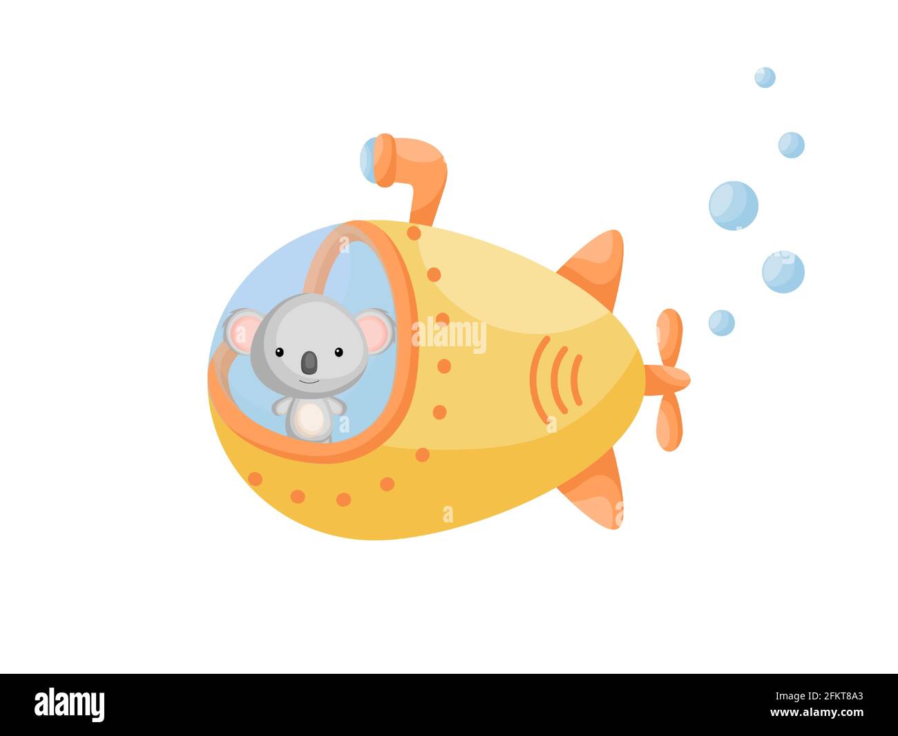 Mignonne Petite Voile Koala Sur Le Sous Marin Jaune Personnage De Dessin Anime Pour Les Enfants Livre Album Douche De Bebe Carte De Voeux Invitation De Fete Interieur De La Maison Image Vectorielle