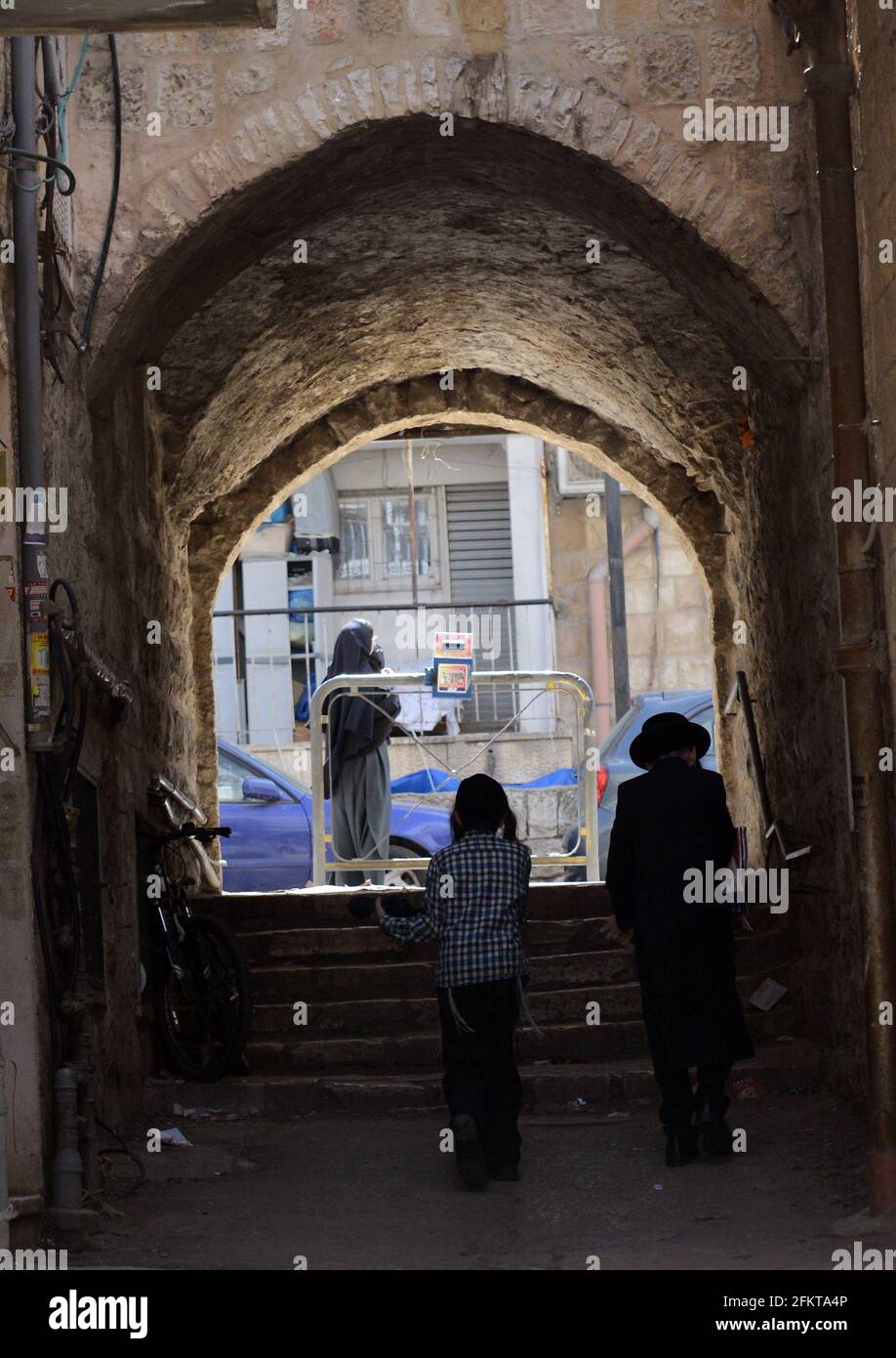 Belle architecture dans le quartier de Mea Shearim à Jérusalem. Banque D'Images