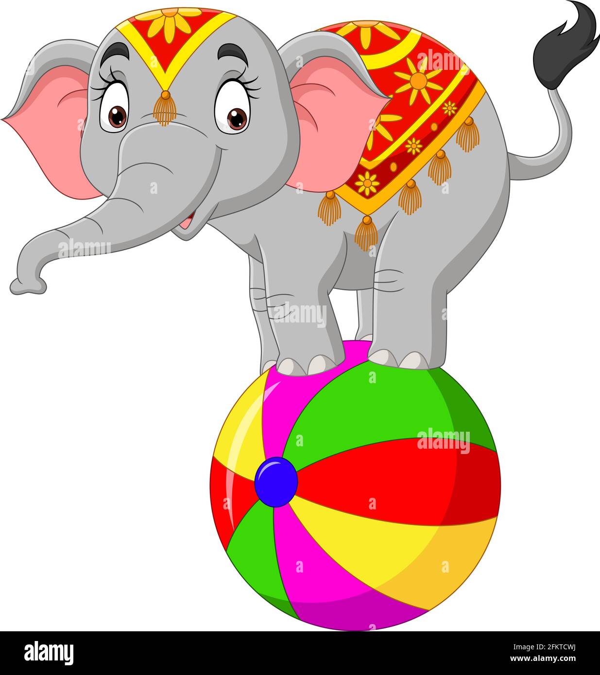 Dessin animé drôle cirque éléphant équilibre sur le ballon Illustration de Vecteur