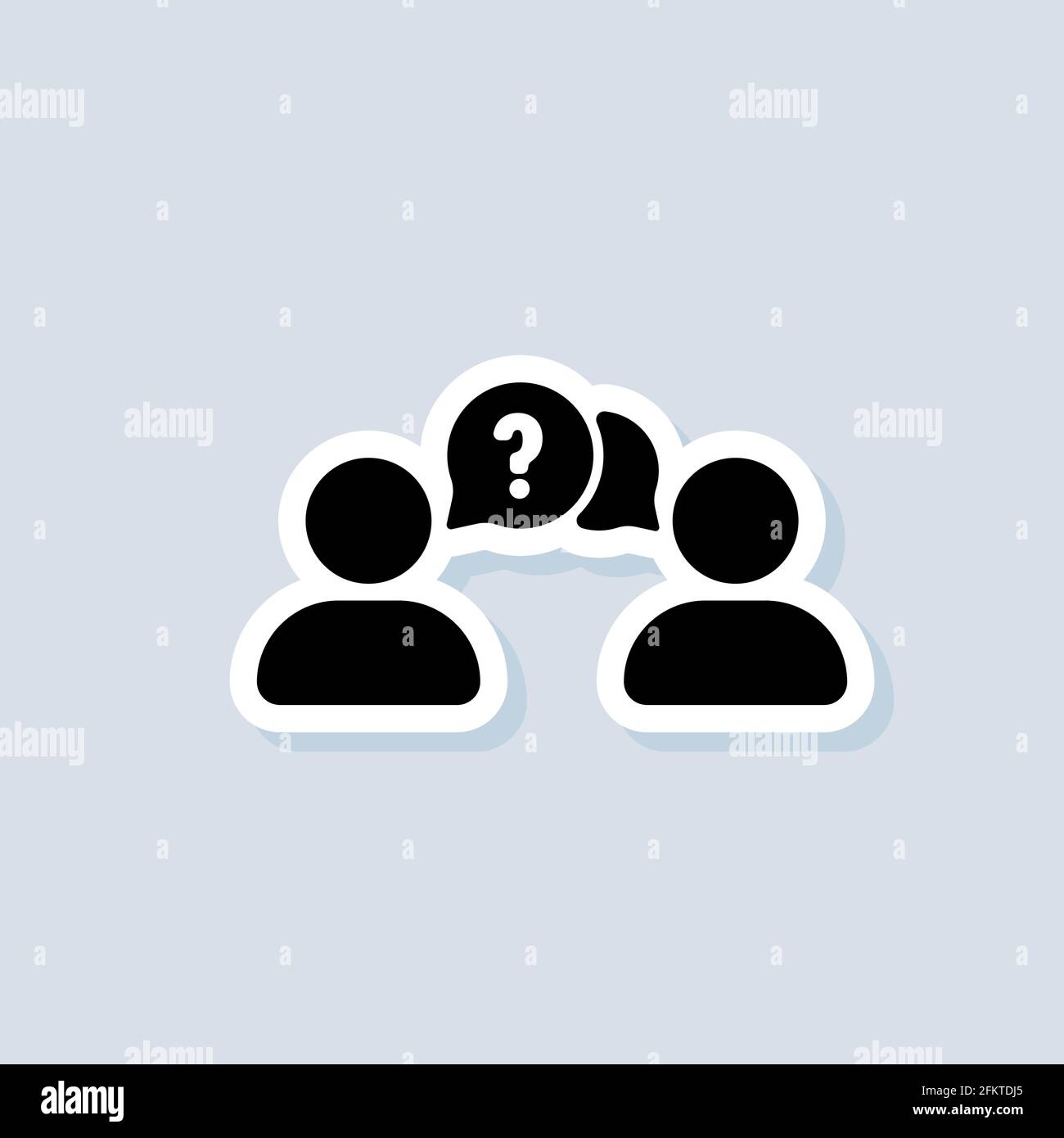 Personnes, point d'interrogation et bulle. En parlant de personnes autocollant, logo, icône. Vecteur. Chat, icône de boîte de dialogue. FAQ sur l'icône de demande Les gens parlent. Vecteur sur isola Illustration de Vecteur