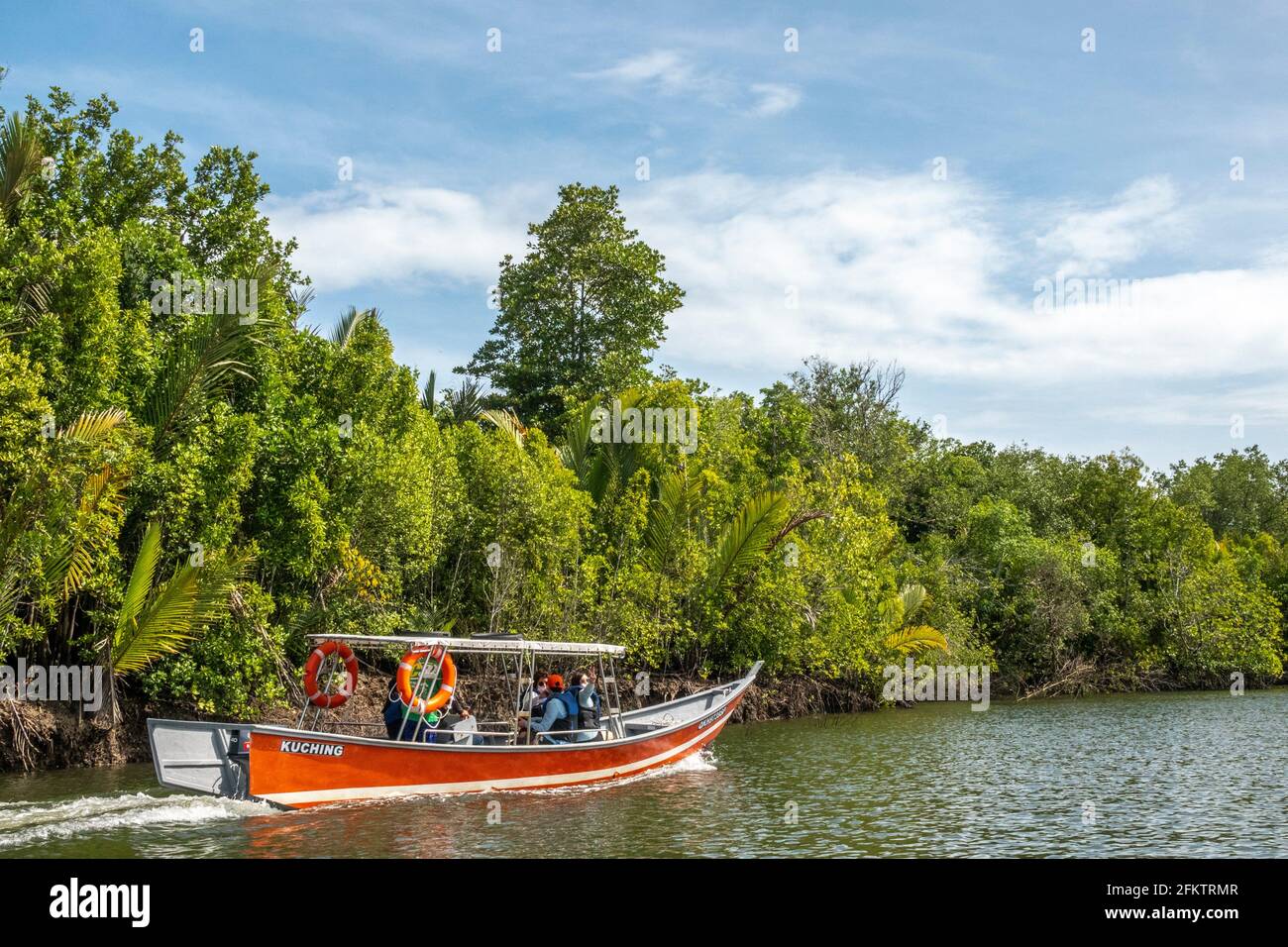 Croisière le long de la rive aérienne de Sibu Laut-Telaga, Matang, Sarawak, Malaisie Banque D'Images