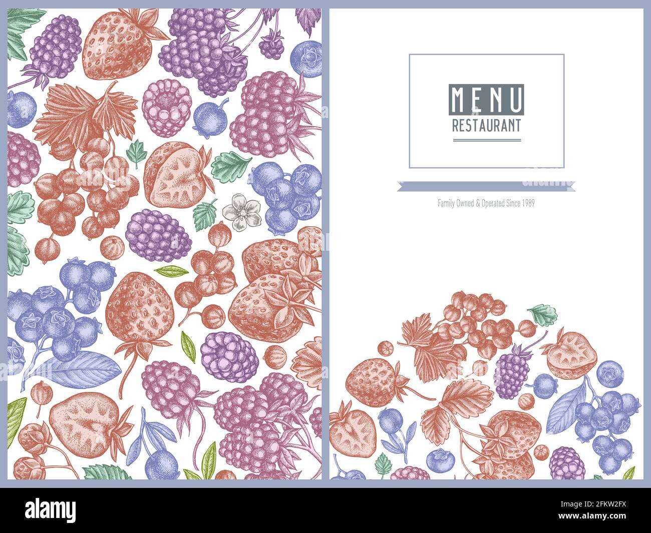 Couverture de menu avec fraise pastel, myrtille, cassis, framboise, mûre Illustration de Vecteur