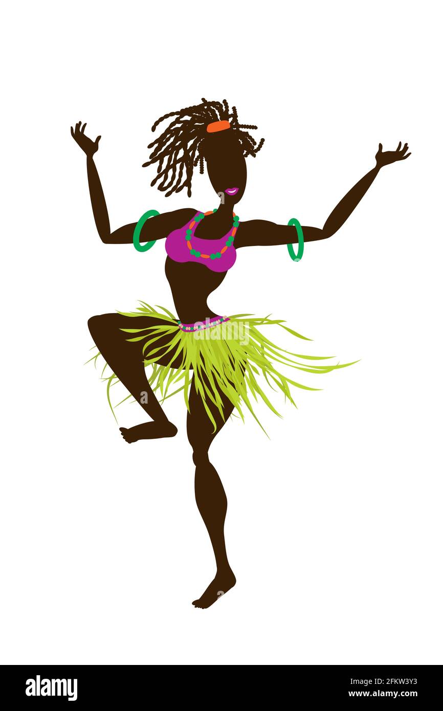 Une jeune fille africaine en costume ethnique brillant danse. Illustration vectorielle de style plat isolée sur fond blanc. Illustration de Vecteur