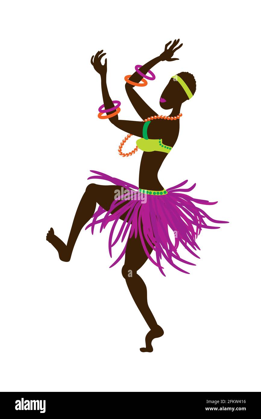 Fille africaine dans un costume ethnique national lumineux dans une danse excentrique. Illustration vectorielle de style plat. Isolé sur un fond blanc. Illustration de Vecteur
