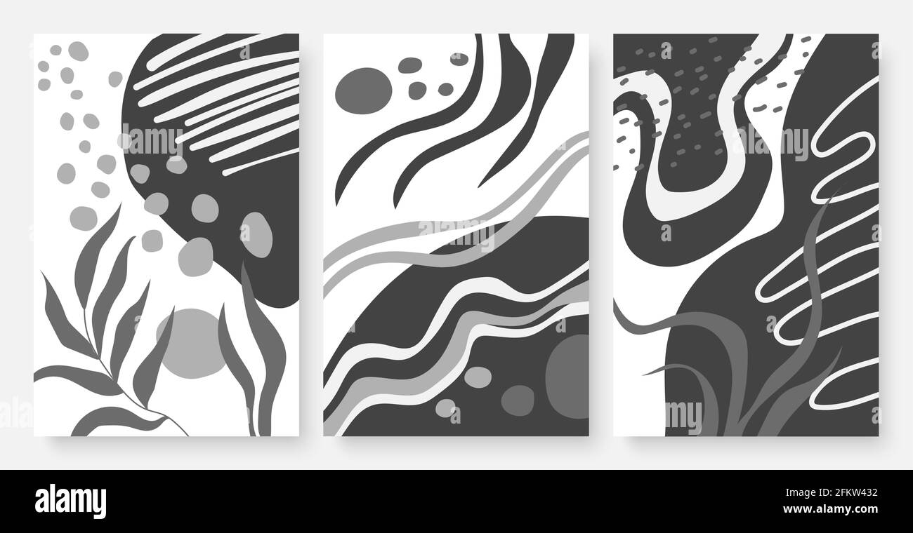 Forme abstraite, ligne ondulée, ensemble de plantes foliaires, arrière-plan modèle pour les reportages sur les médias sociaux Illustration de Vecteur