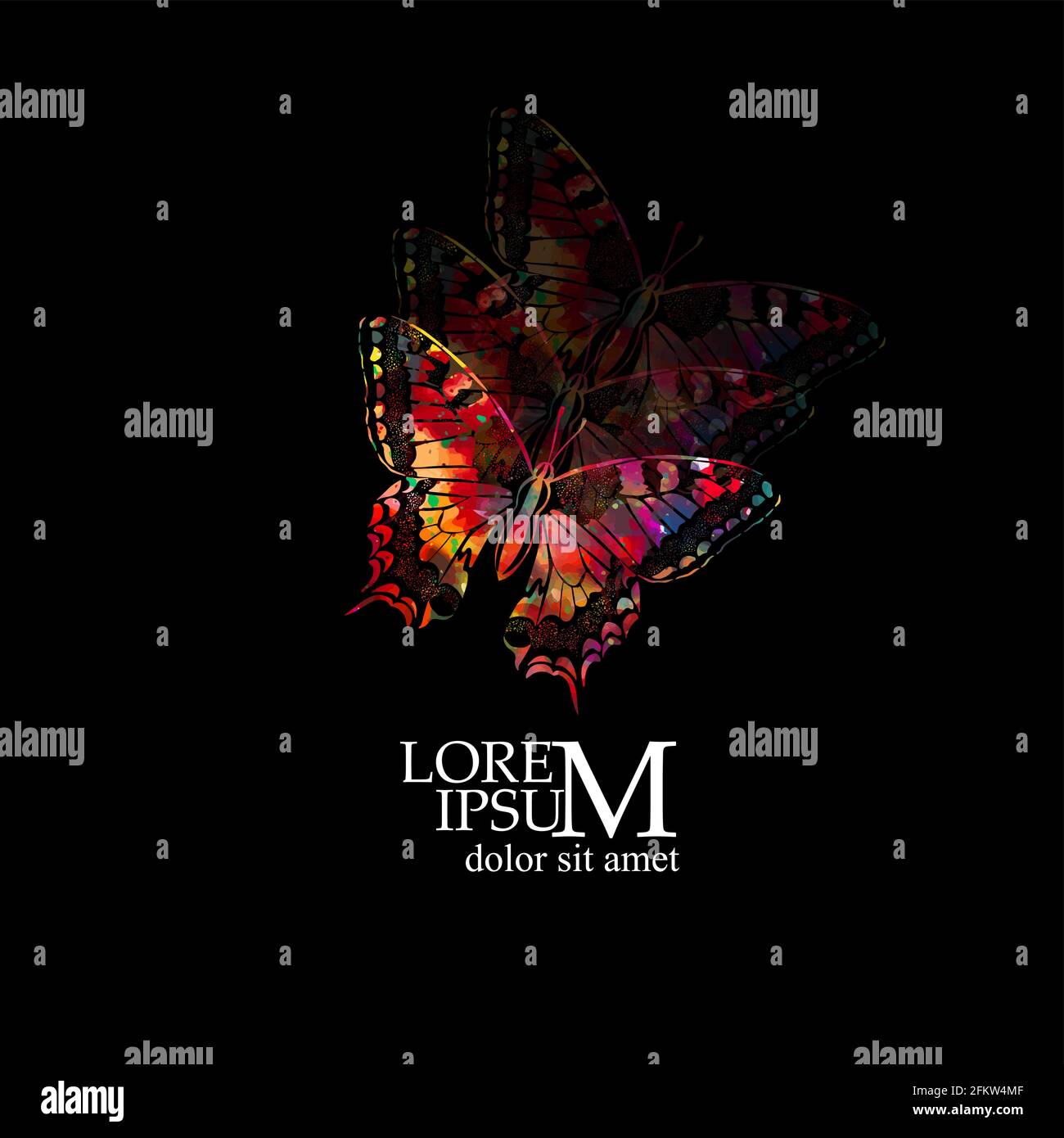 Le papillon abstrait est multicolore. Papillon sur fond noir. Sentier de papillon volant . Illustration vectorielle Illustration de Vecteur