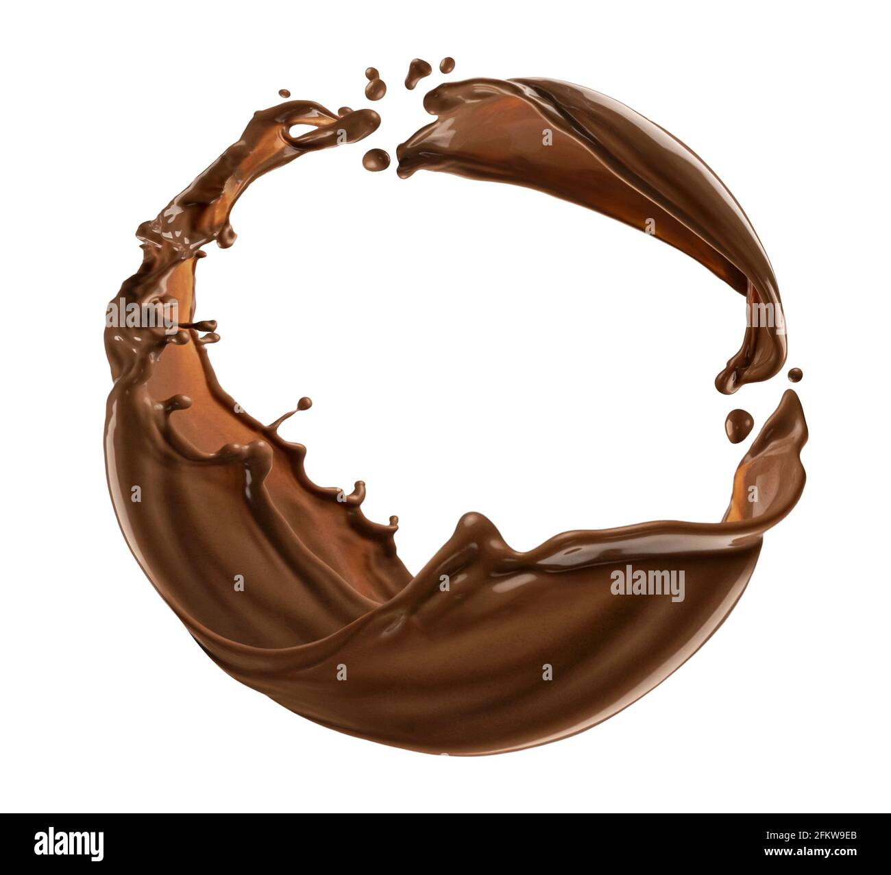 Entourez la éclaboussure de chocolat isolée sur fond blanc Banque D'Images