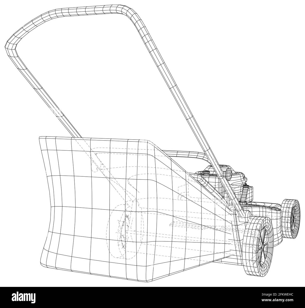 Équipement à essence pour tondeuse à gazon. Coupe-herbe de jardinage. Format EPS10. Vecteur fil-cadre créé de la 3d Illustration de Vecteur