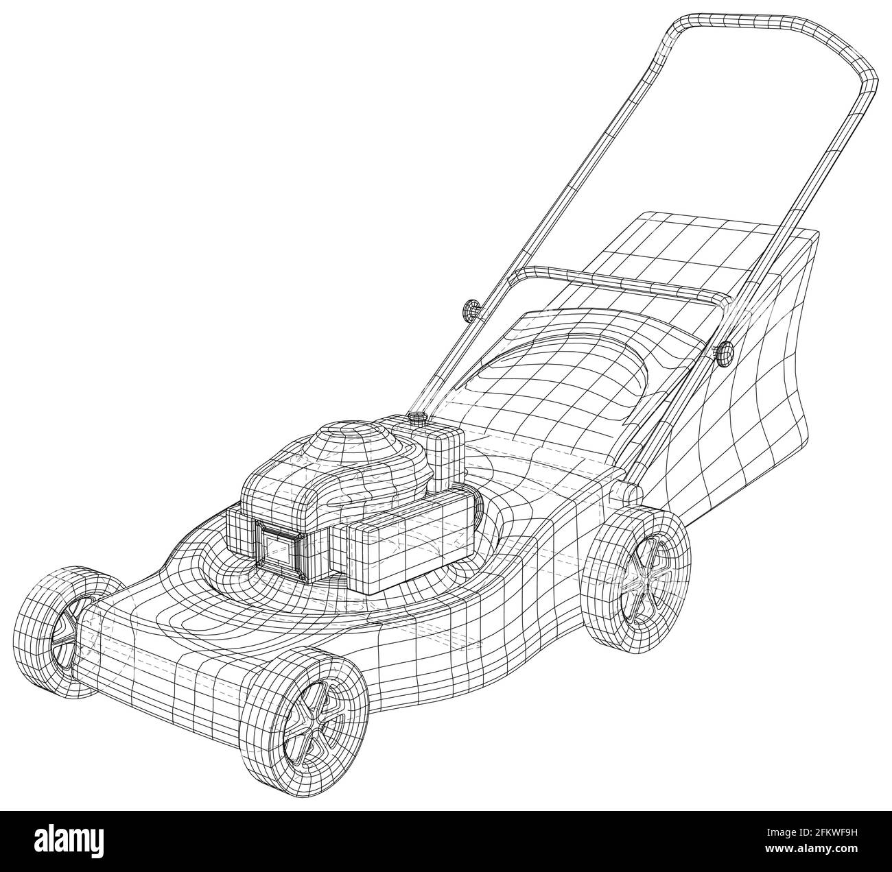 Équipement à essence pour tondeuse à gazon. Coupe-herbe de jardinage. Format EPS10. Vecteur fil-cadre créé de la 3d Illustration de Vecteur