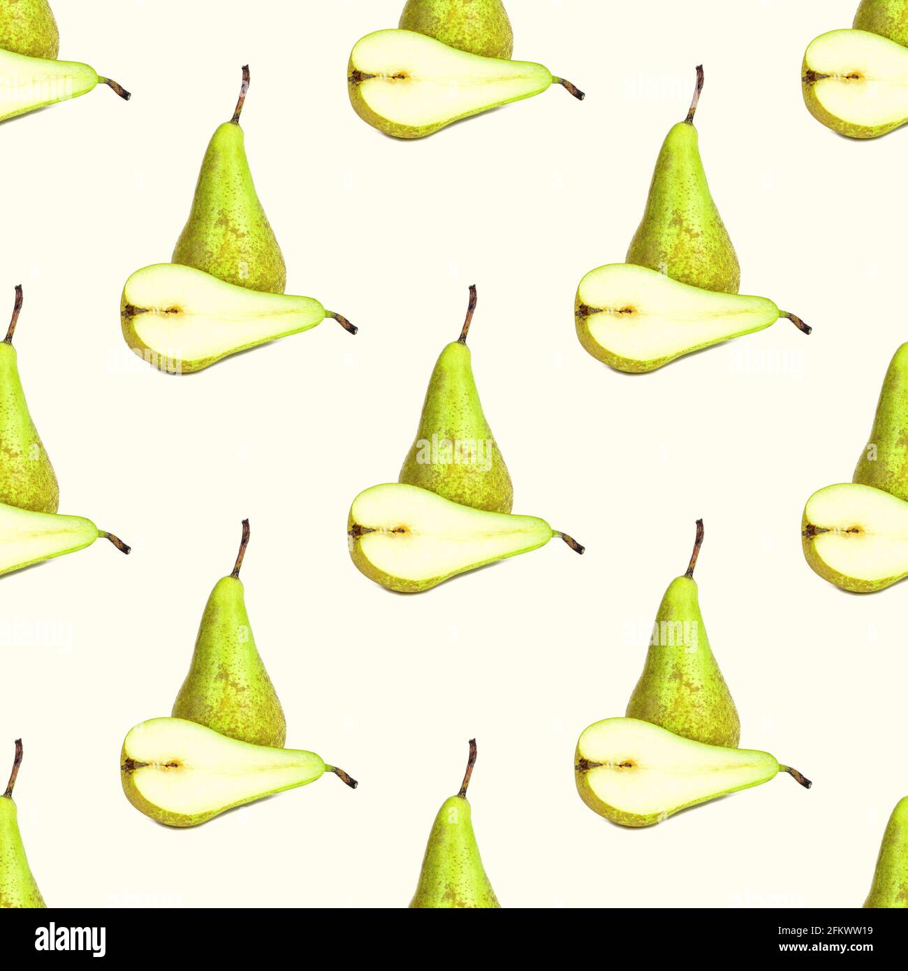 Poire entière verte répéter le motif sans couture sur fond clair. Banque D'Images