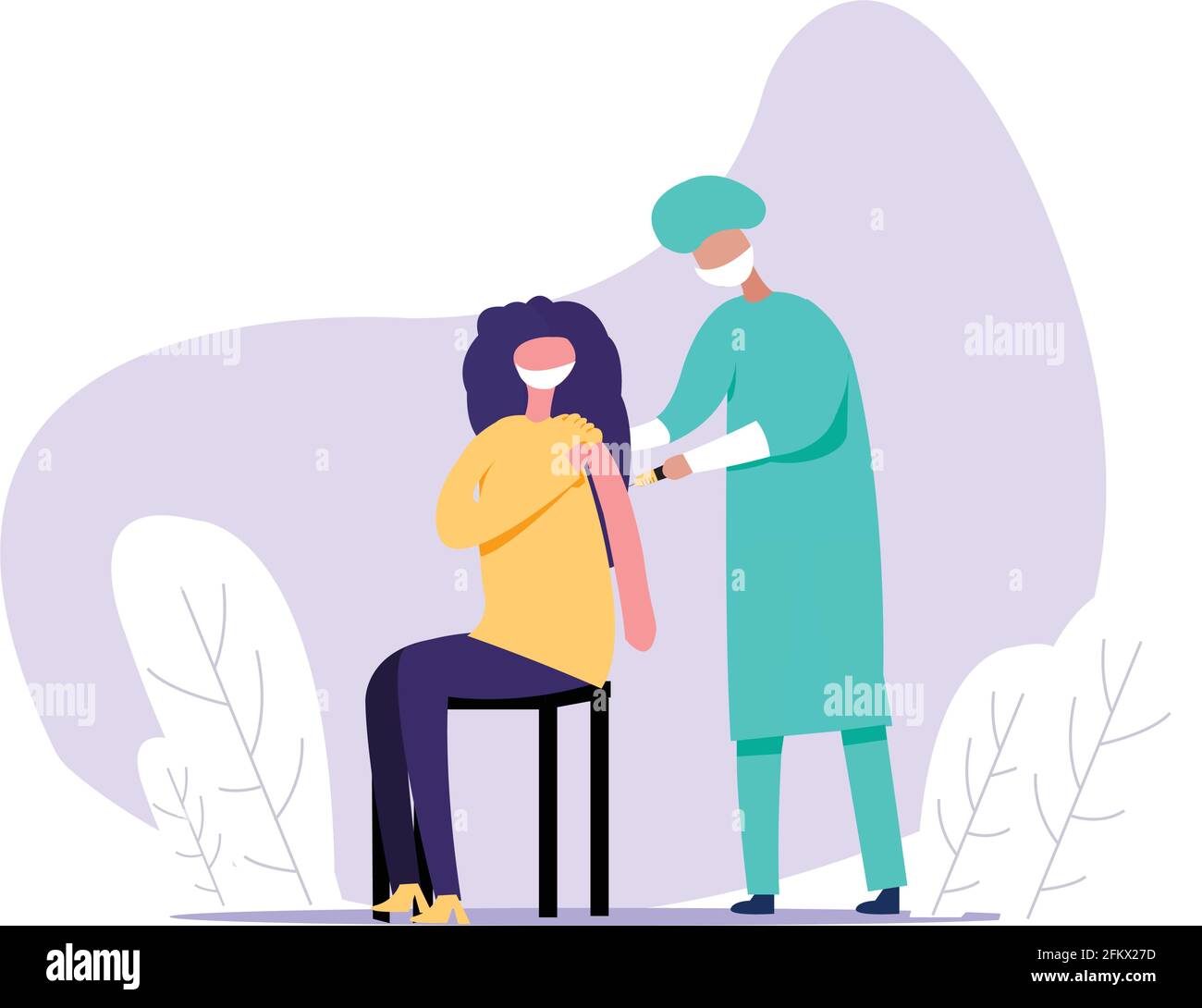 Une femme qui reçoit la vaccination du centre de vaccination Illustration de Vecteur