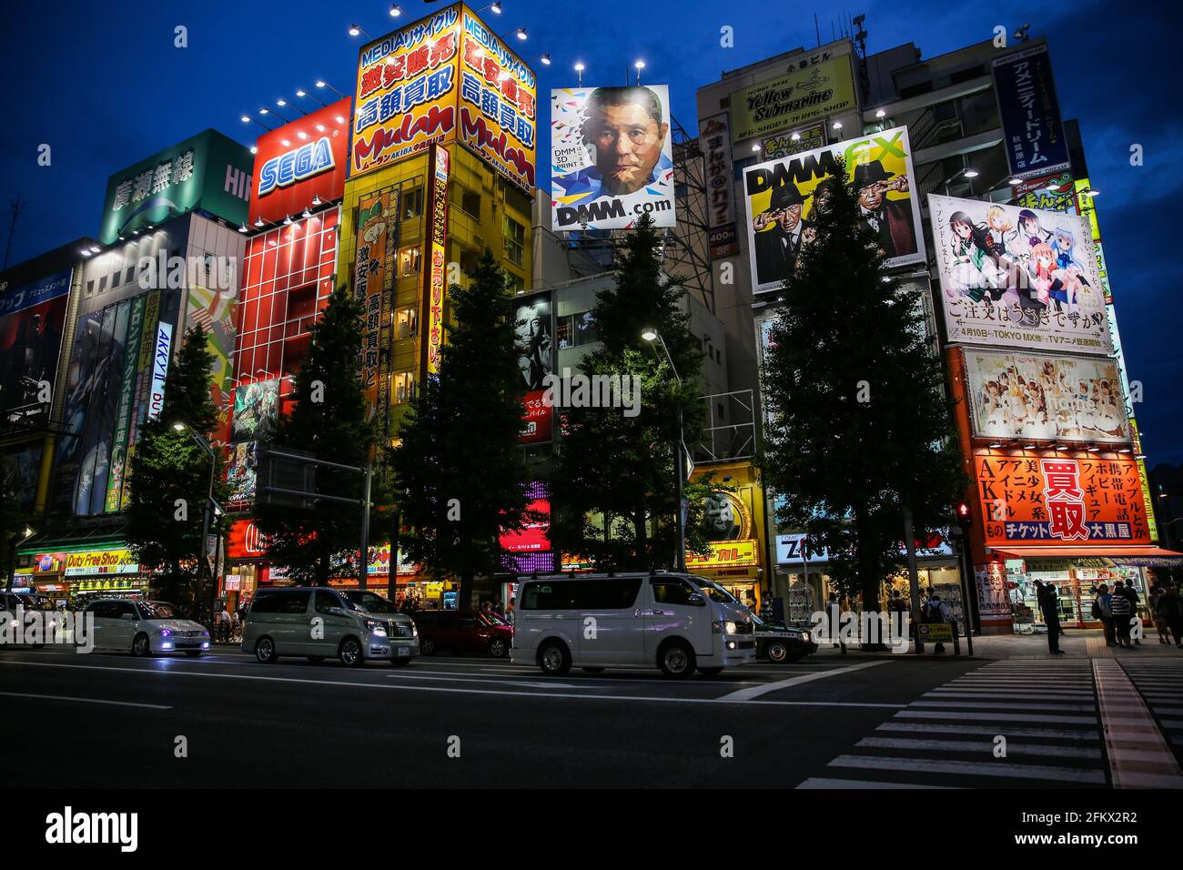 Akihabara. Bâtiments illuminés au néon la nuit dans le centre-ville de Tokyo, Japon. Banque D'Images