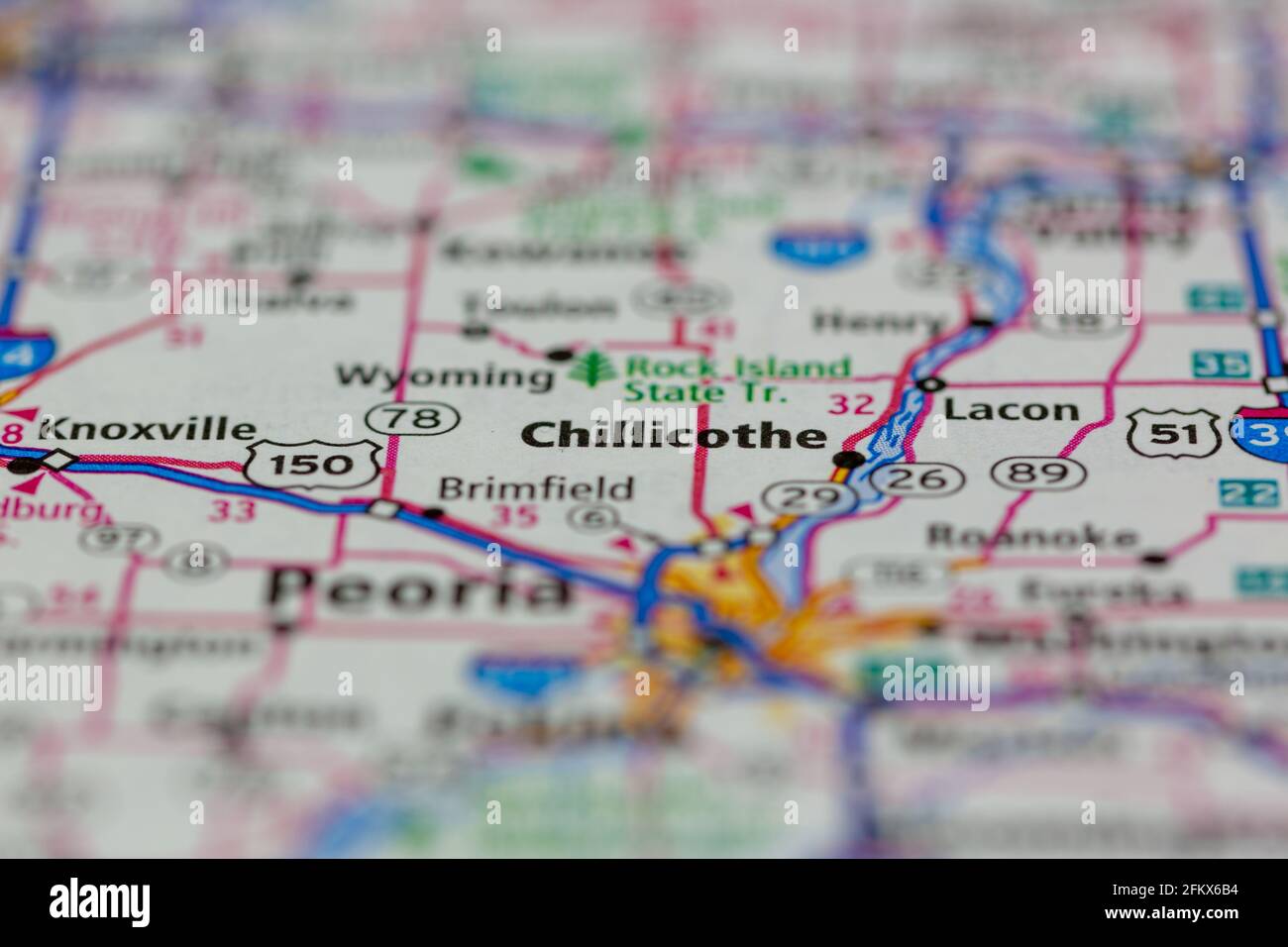 Chillicothe Illinois sur une carte de géographie ou une carte routière Banque D'Images