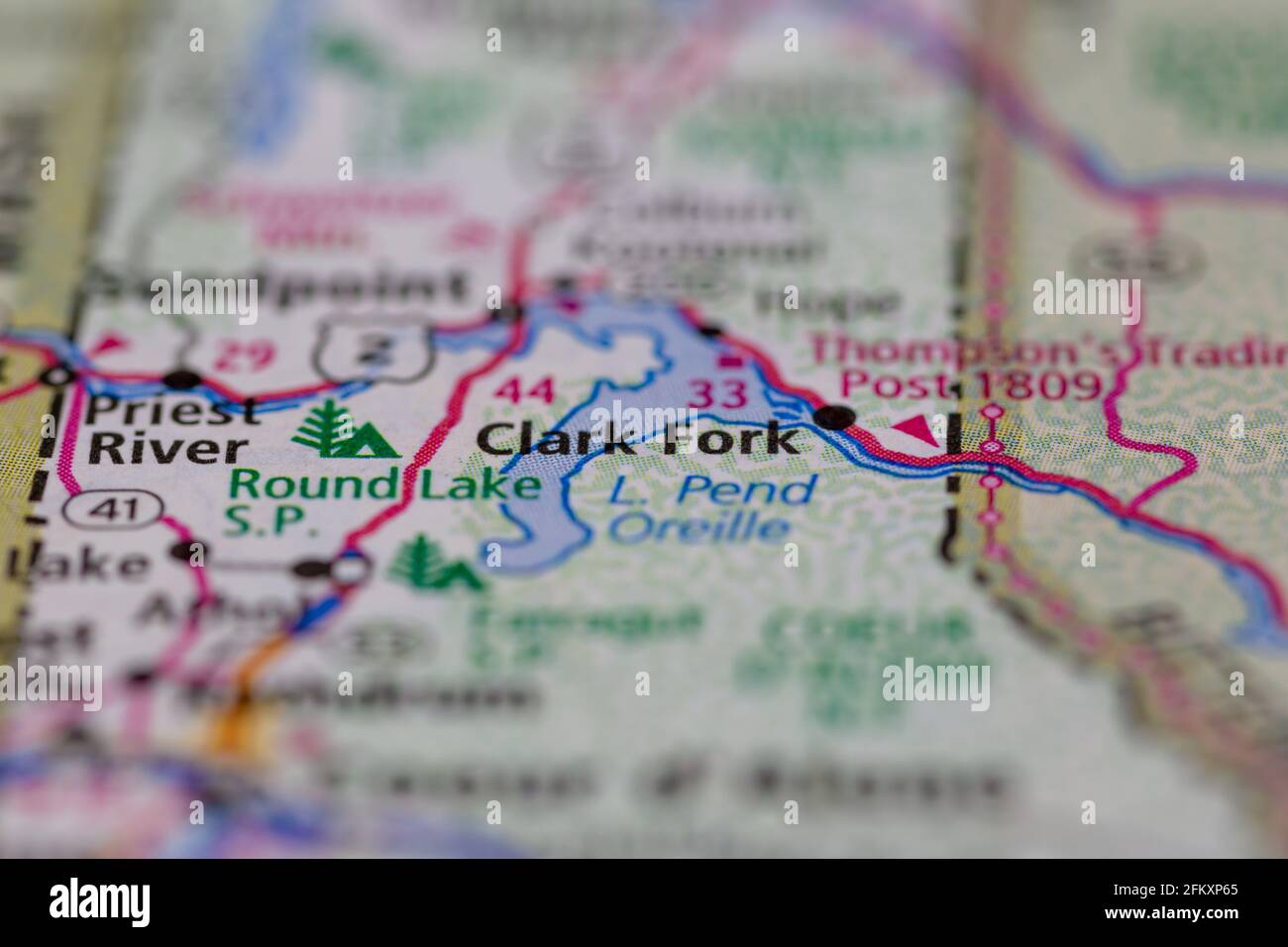 Clark Fork Idaho USA montré sur une carte de géographie ou carte routière Banque D'Images