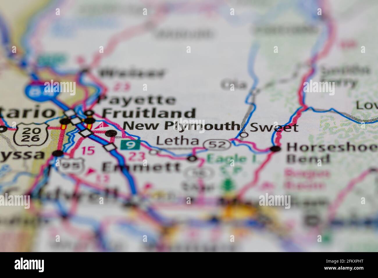 New Plymouth Idaho USA montré sur une carte de géographie ou carte routière Banque D'Images