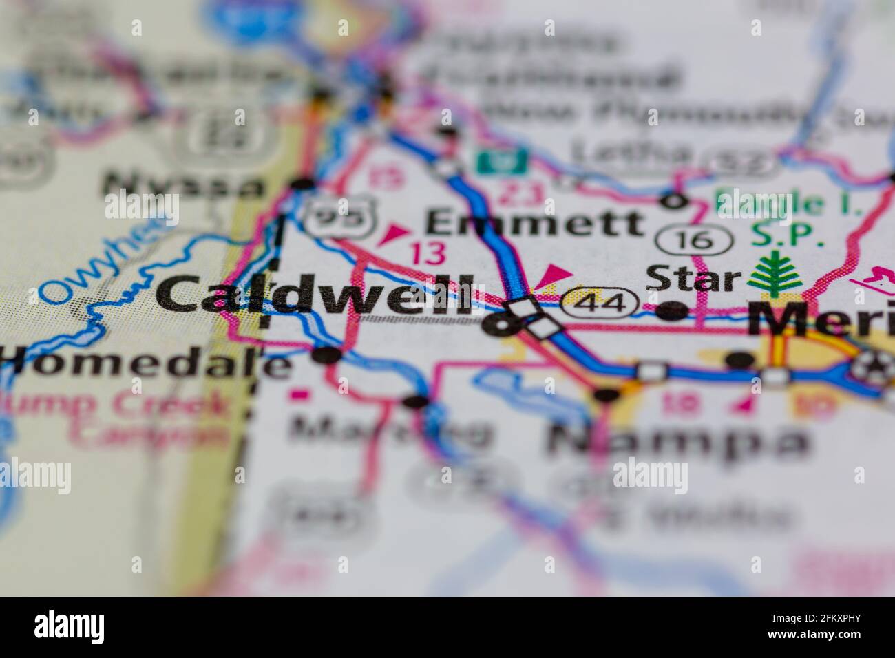 Idaho Caldwell USA indiqué sur une carte de la géographie ou sur une route carte Banque D'Images