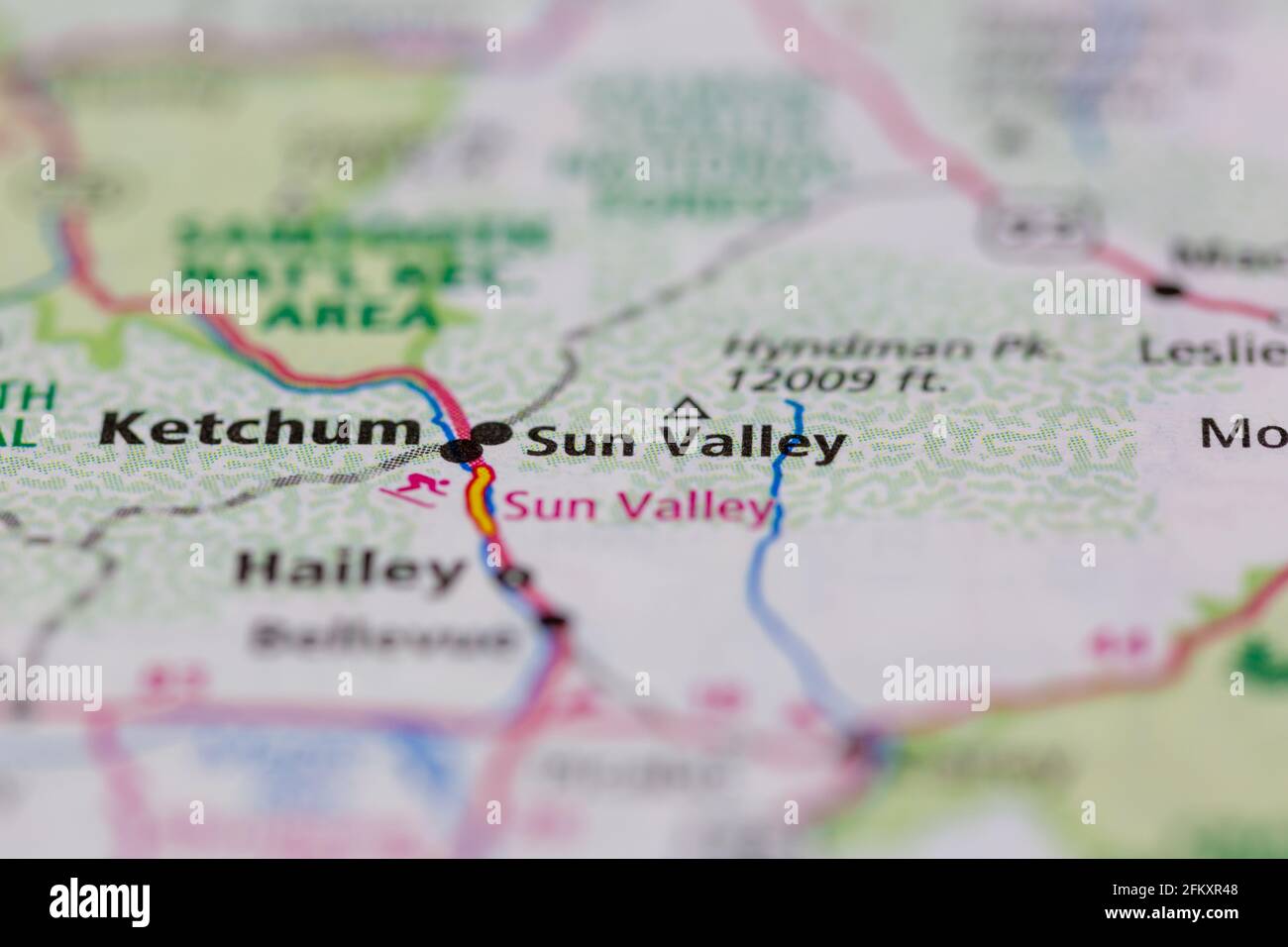 Sun Valley Idaho USA montré sur une carte de géographie ou carte routière Banque D'Images