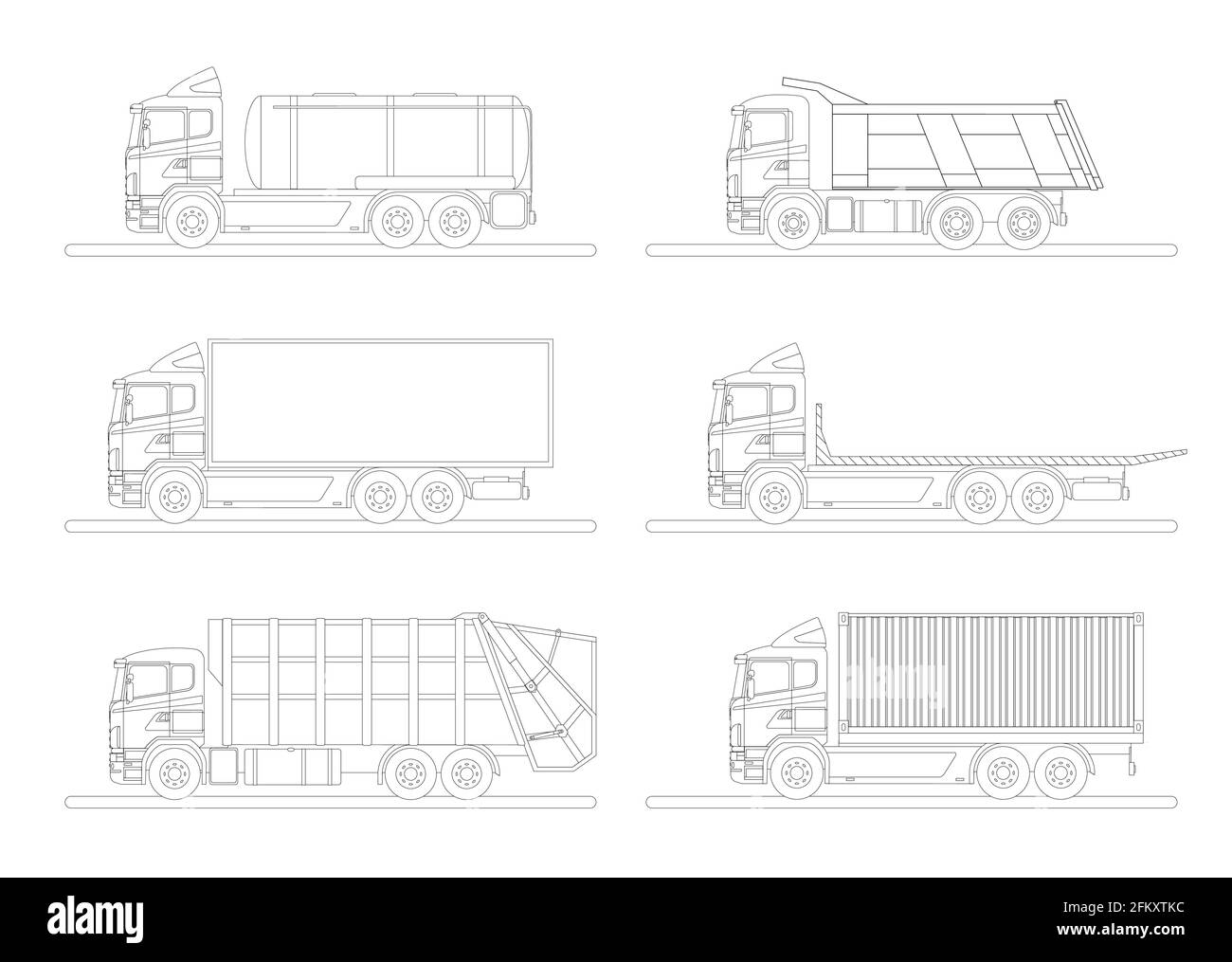 Représentation graphique des options pour les chariots européens modernes pour le transport de marchandises diverses. Illustration vectorielle plate. Vue latérale Illustration de Vecteur