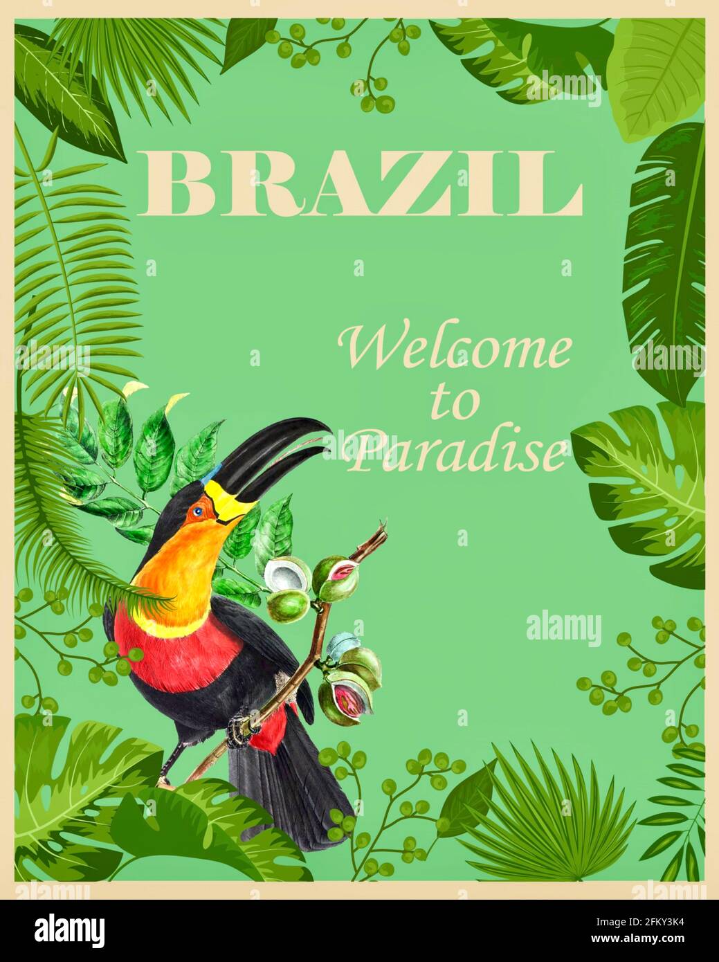Affiche de voyage vintage - Brésil - Bienvenue au paradis. Banque D'Images