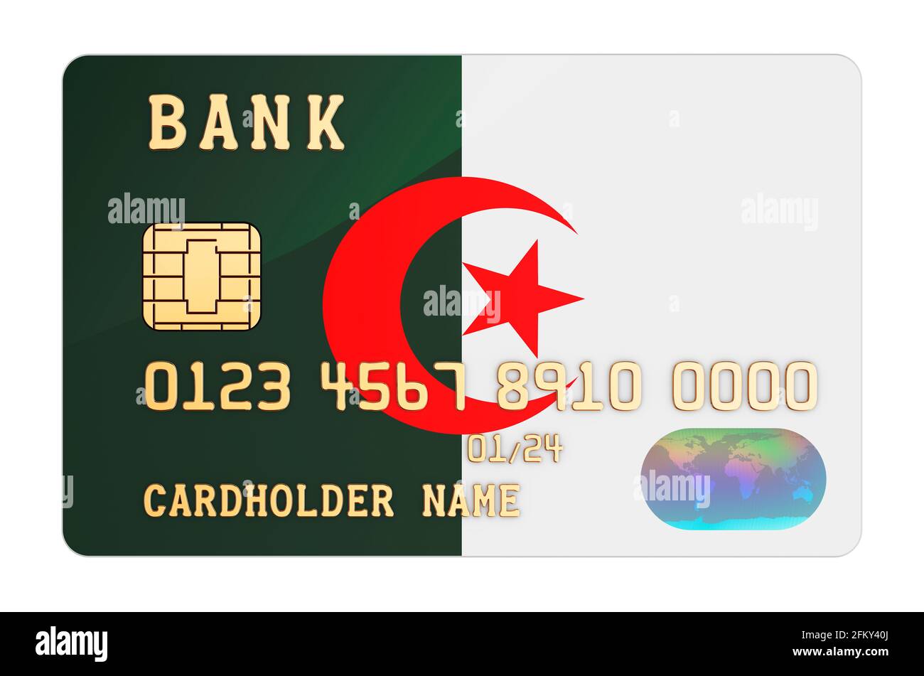 Carte de crédit bancaire avec drapeau algérien. Concept de système bancaire  national en Algérie. Rendu 3D isolé sur fond blanc Photo Stock - Alamy