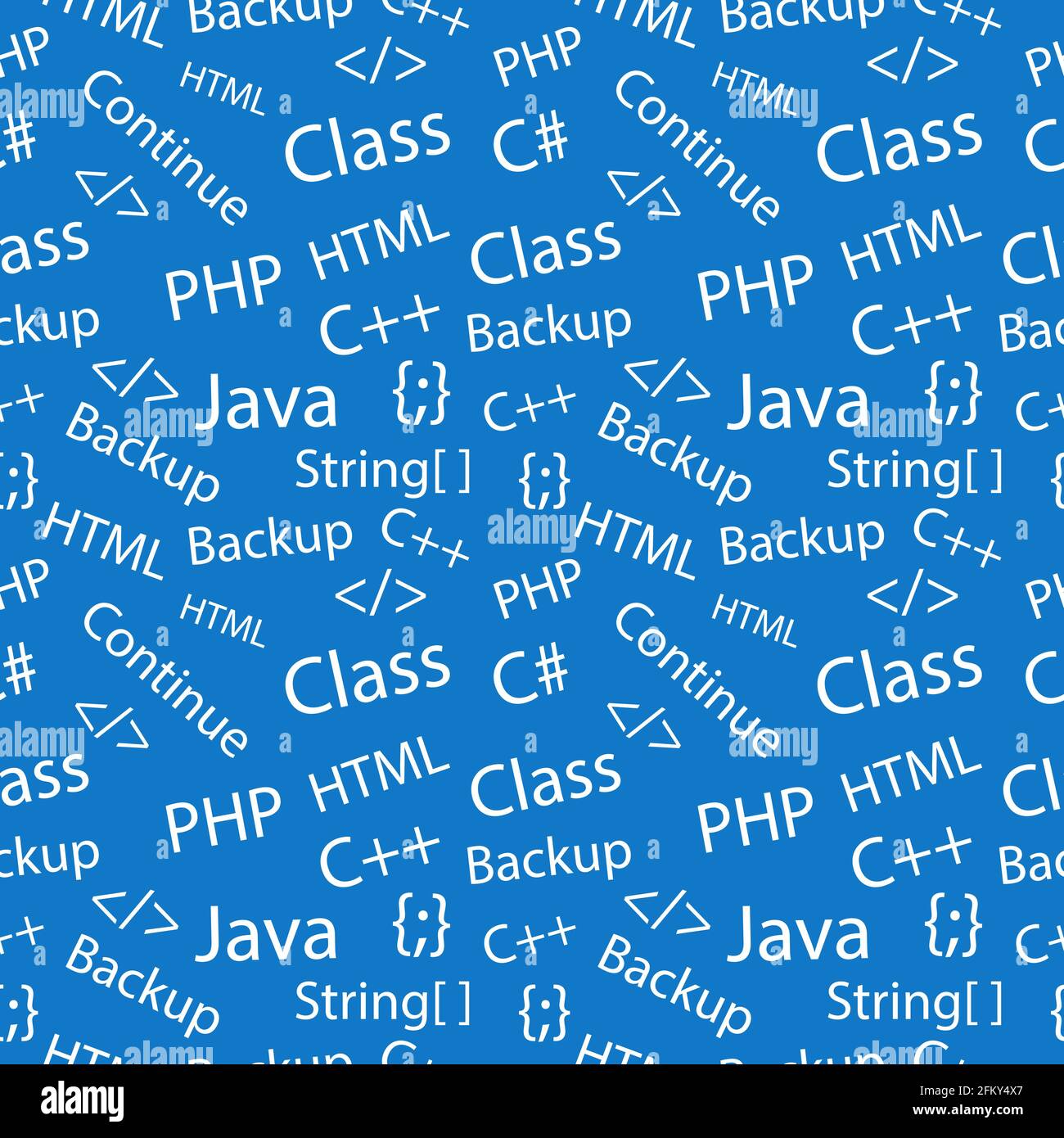 Texture sans couture avec signes mathématiques, langages de programmation, éléments et symboles sur fond bleu. Illustration de Vecteur